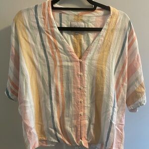 Rails Pastel Striped Button-Up Blouse